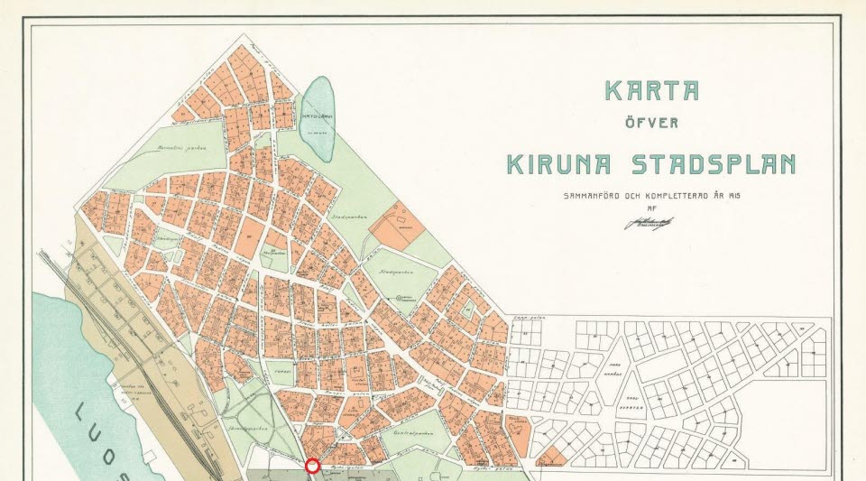 Urklipp ur Kiruna stadsplan från 1915