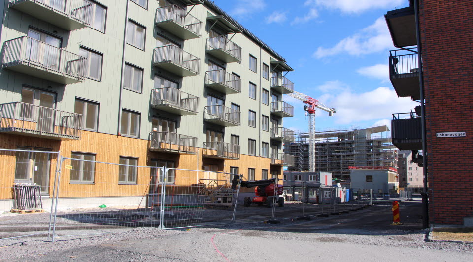Fotot taget i juni visar hus i nya Kiruna. 
