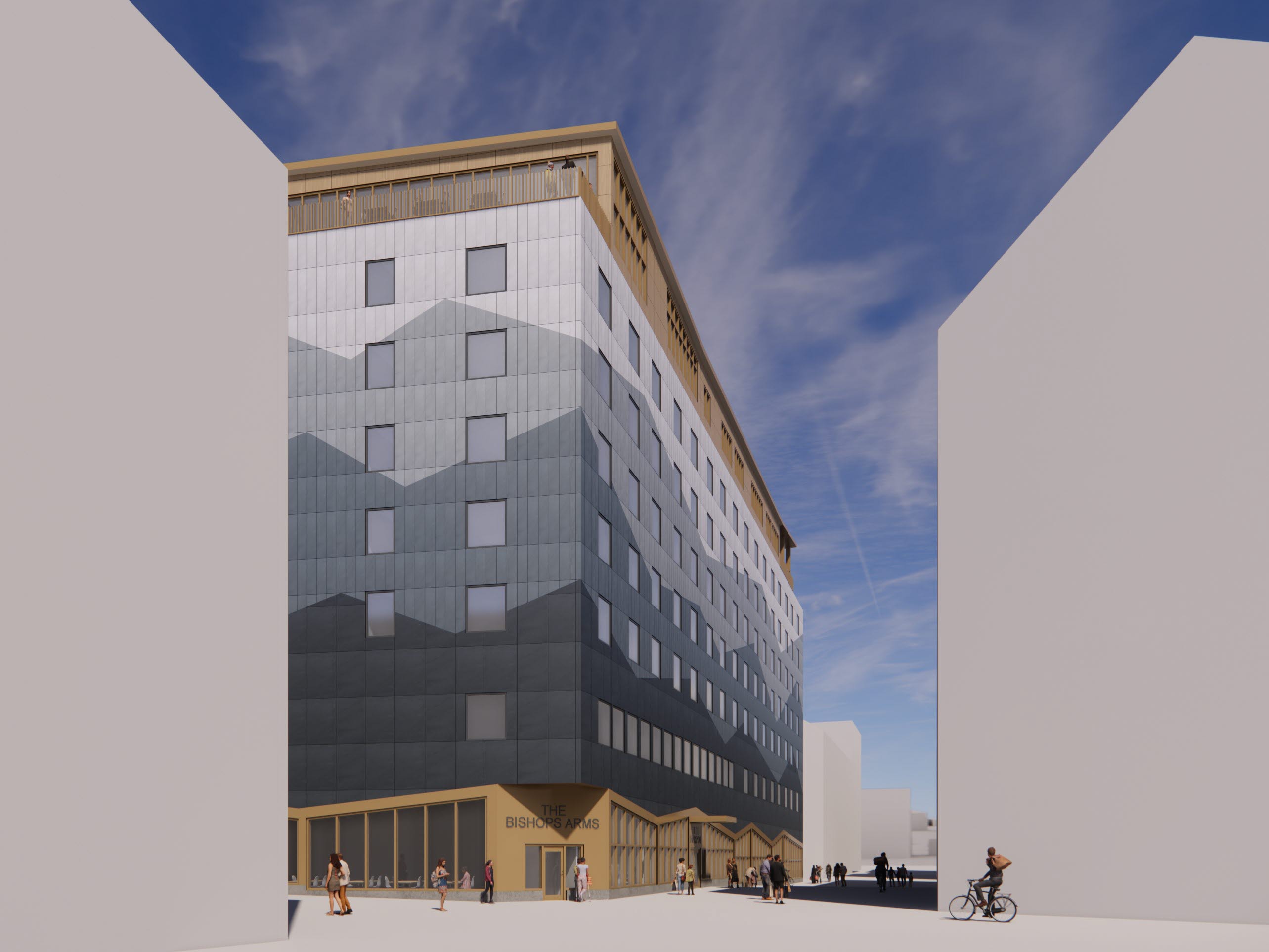 Fasadskiss på det nya hotellet som innebär en ökning från 37 till 155 rum. Illustration: A och D Arkitektkontor