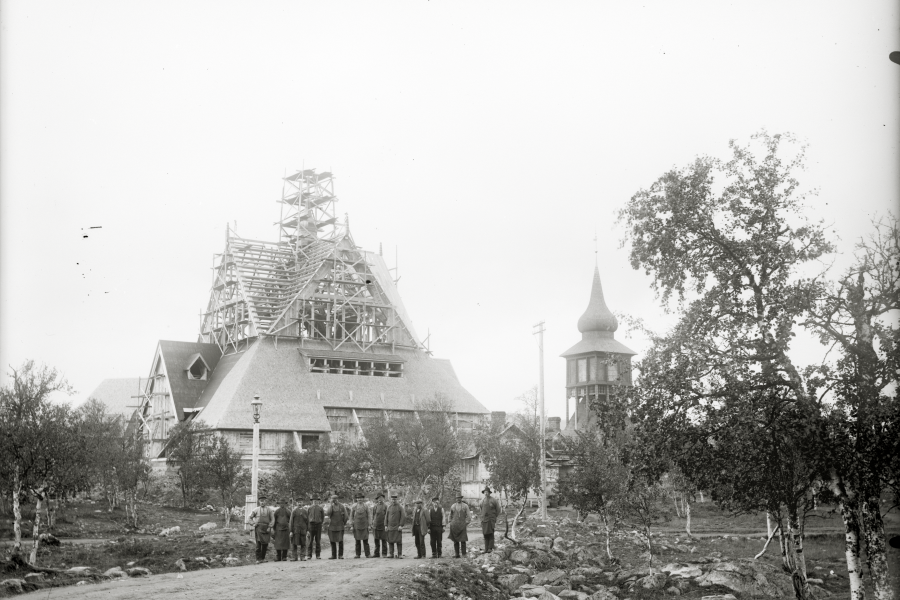 Kiruna Kyrka under byggnad. Foto: Borg Mesch
