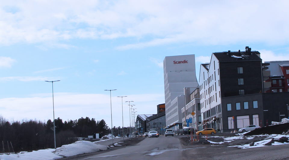 Vy mot Malmvägen i Kirunas nya stadskärna. 