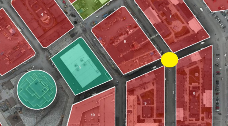 Illustrationen visar en karta med gator och kvarter där den aktuella korsningen är markerad.
