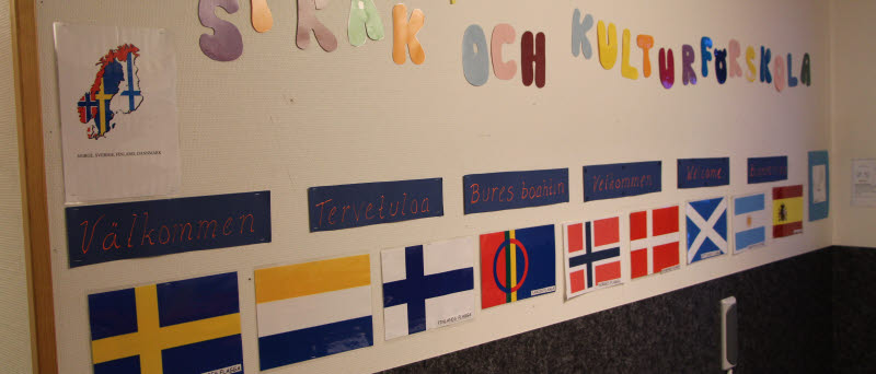 Minority languages – flags at Lilla Björn Preschool. Photo: Maria Lindgren.