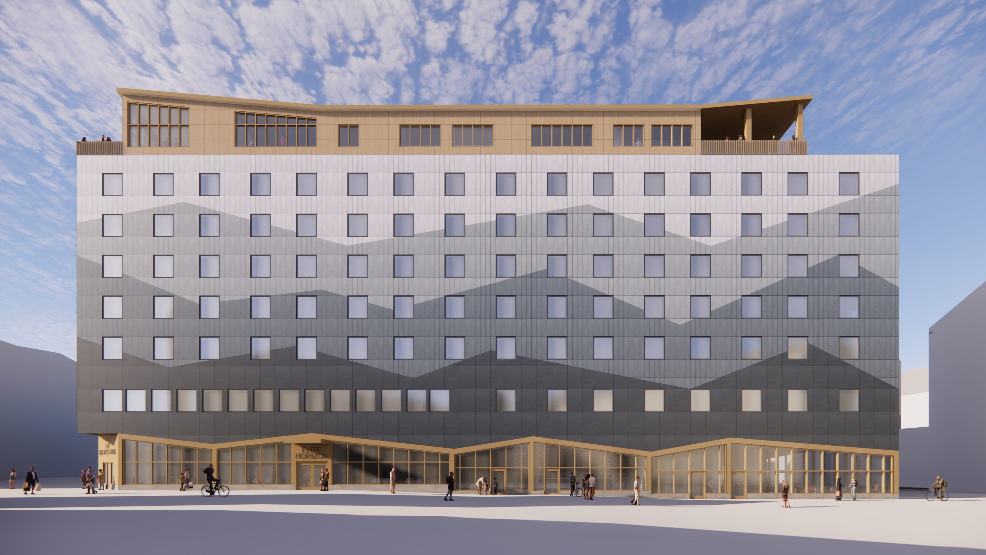 Visionsbild på Elite hotel frost i Kirunas stadskärna.