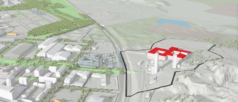 Illustration över möjlig utformning av Region Norrbottens nya sjukhus i Kiruna.