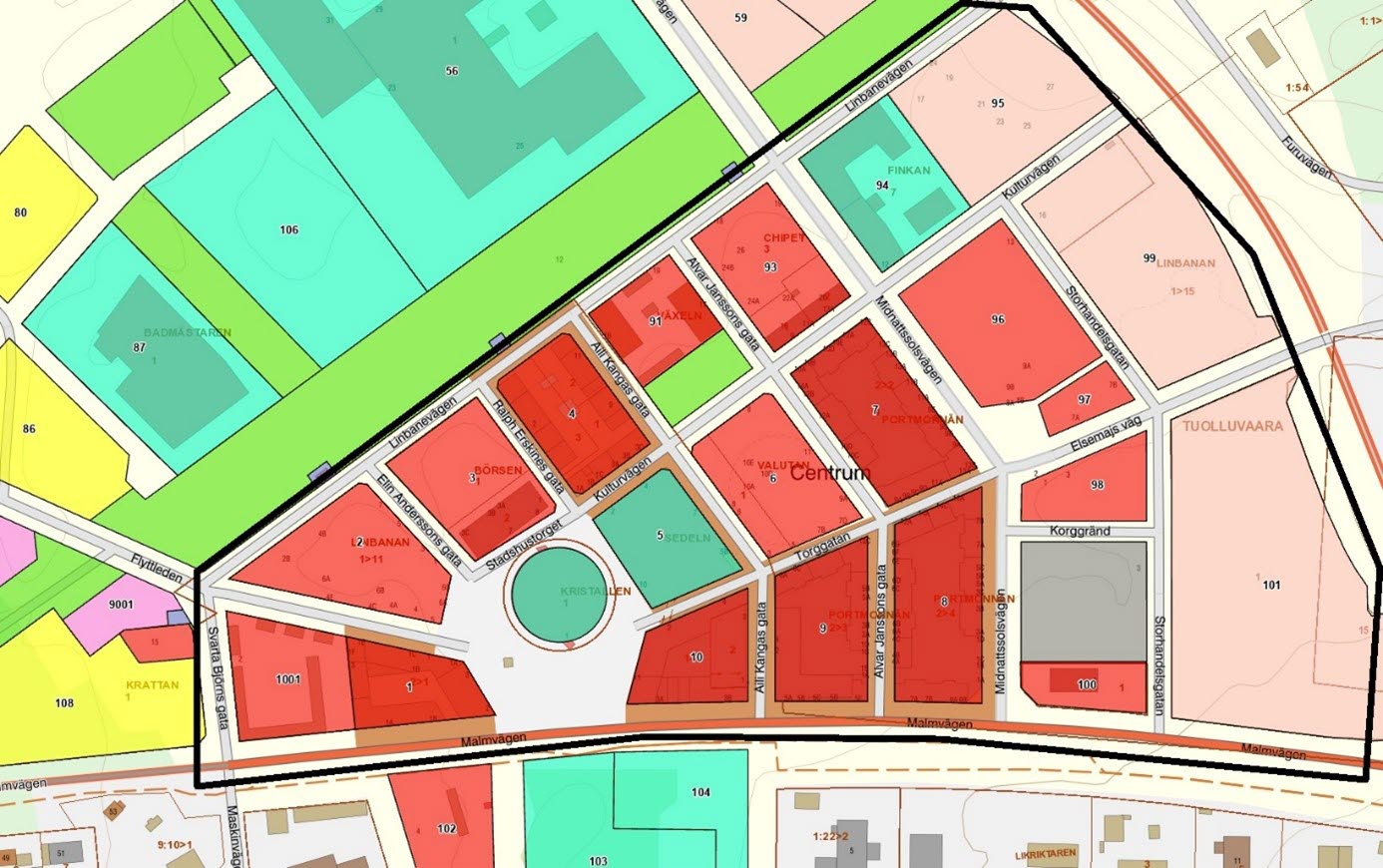 Karta över Kiruna centrum.