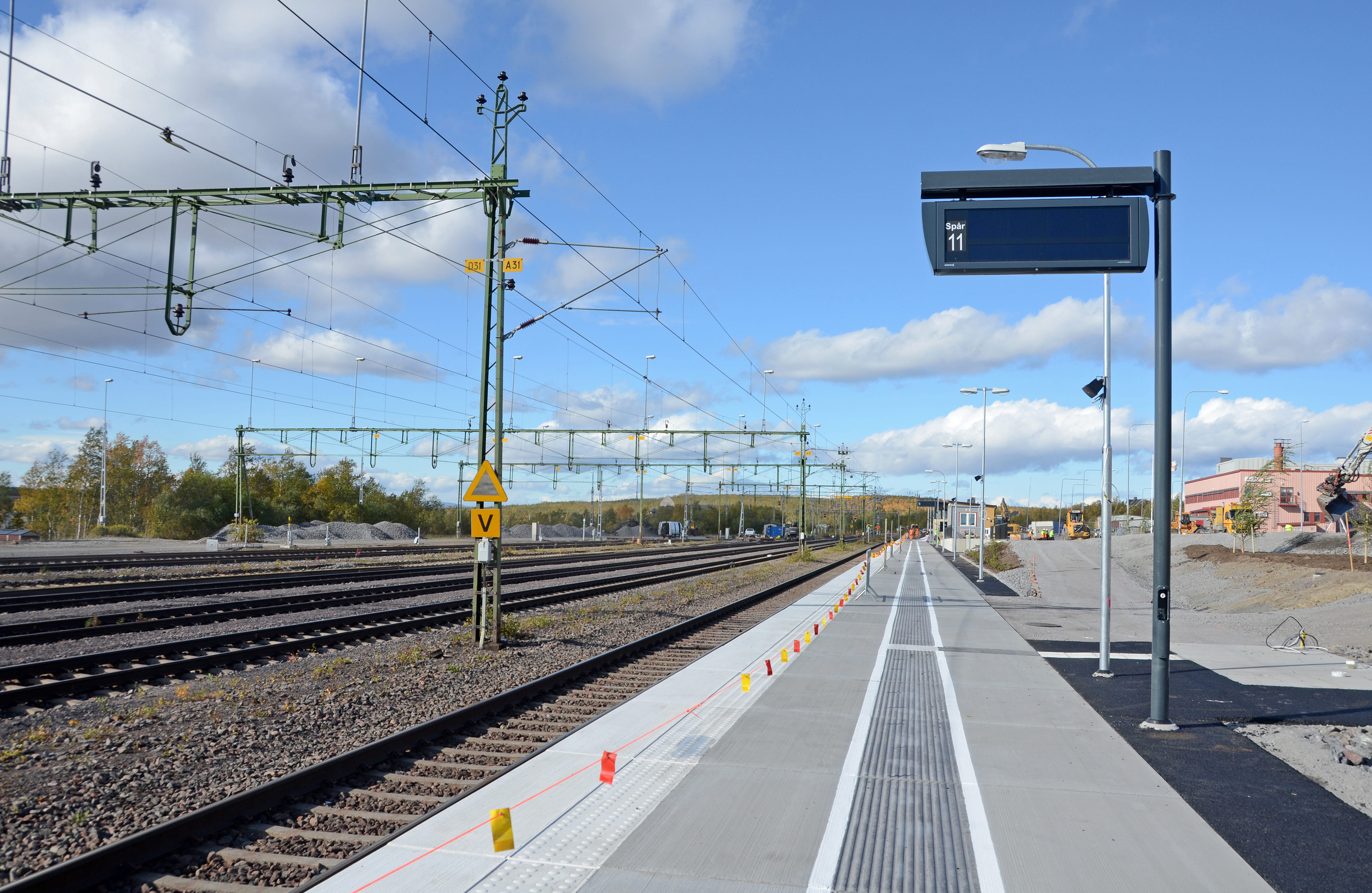 Fotot visar den tillfälliga järnvägsstationen i Kiruna. 