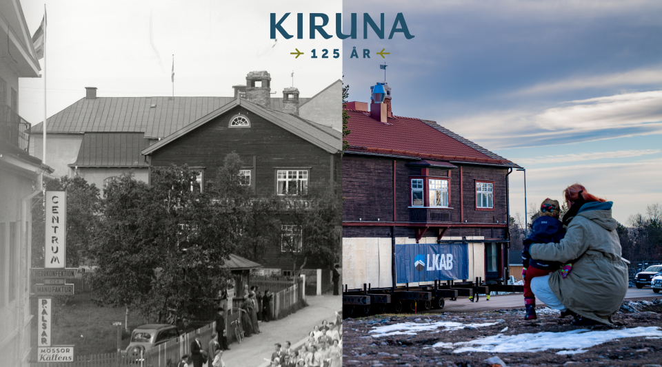 Kollage med Landströmshuset 1910-tal och 2024. 