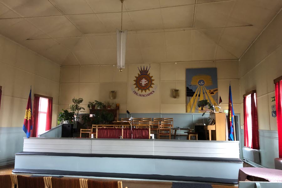 Frälsningsarmen byggnad interiör. Foto: Clara Nyström