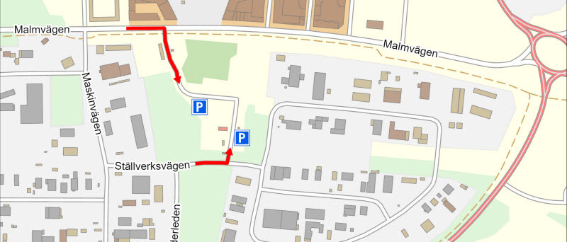Karta som visar tillfälliga parkeringar för husvagnar och husbilar.