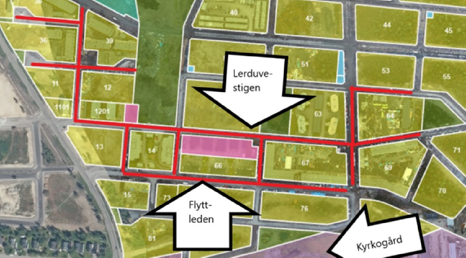 Karta med vägar och vita pilar med markeringar